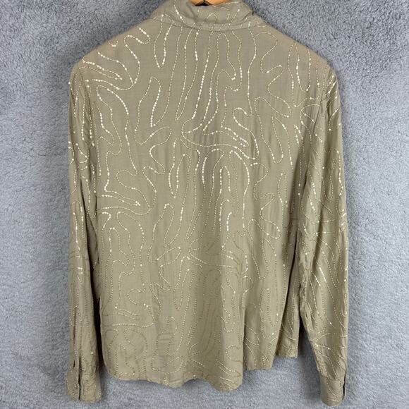 XCVI Seraphina Button Up Blouse Sand Lime Sequins Size S NWT Fall Style Elevated - Picture 5 of 12